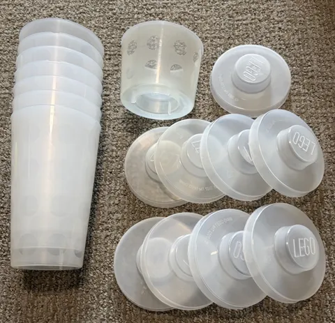 Used Lego PAB - Pick-a-Brick - Cups - 8 Total (7 large, 1 small, with 9 lids)