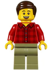 LEGO [No Color/Any Color] Dad, Red Plaid Flannel Shirt, Olive Green Legs, Dark B