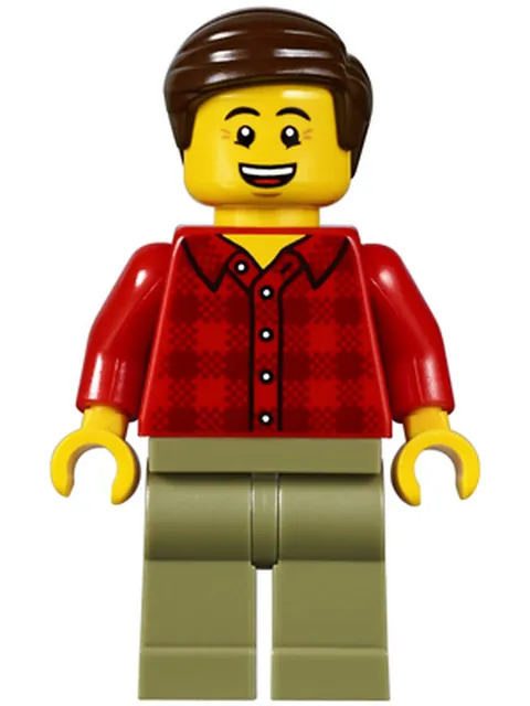 LEGO [No Color/Any Color] Dad, Red Plaid Flannel Shirt, Olive Green Legs, Dark B