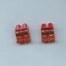 NINJAGO LEGO x 2 Kai Red Minifigure Hips and Legs with Dark Red Sash, Gold Hems