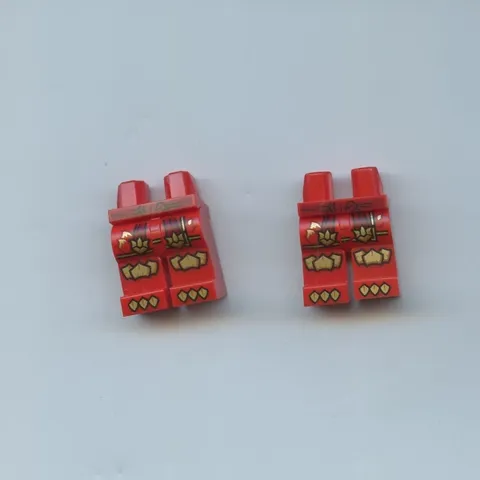 NINJAGO LEGO x 2 Kai Red Minifigure Hips and Legs with Dark Red Sash, Gold Hems