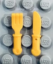 LEGO  Minifigure  Bright ORANGE Accessories - CUTLERY FORK & KNIFE *NEW*