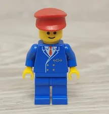 Lego Train Trains trn046 Railway Employee 1 Blue Legs Red Hat Minifigure