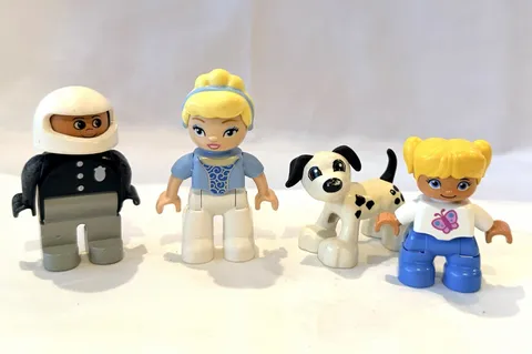 Duplo Figures Mixed Lot 4 Cinderella Police Officer Dalmatian Puppy Minifigures