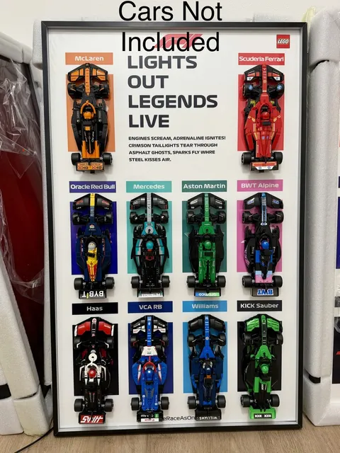 LEGO F1 Speed Champions Set  Aluminum Wallboard Display Frame with LED LIGHT.