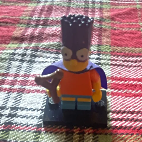 LEGO Bart Simpson Minifigure w/ Purple Cape, Slingshot & Black Display Base