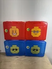 Iris Lot Of 4 LEGO Mini figure Storage Case Blue & Red Head Project Carry Box