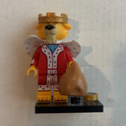 LEGO Minifigures King Minifigure w/ Crown, Cape, Money Bag, Black Display Base