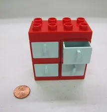 Lego Duplo Red Cabinet W/ 4 Aqua Drawers Dresser For Room House