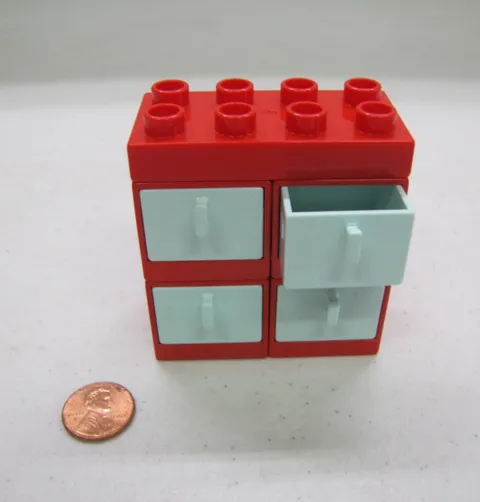 Lego Duplo Red Cabinet W/ 4 Aqua Drawers Dresser For Room House