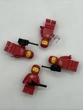 LOT Of Four VTG Lego Spacemen All RED w/ Airtanks Tools Phones Classic Space