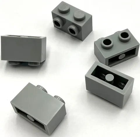 Lego 5 New Light Bluish Gray Bricks Modified 1 x 2 with Studs on 1 Side Parts