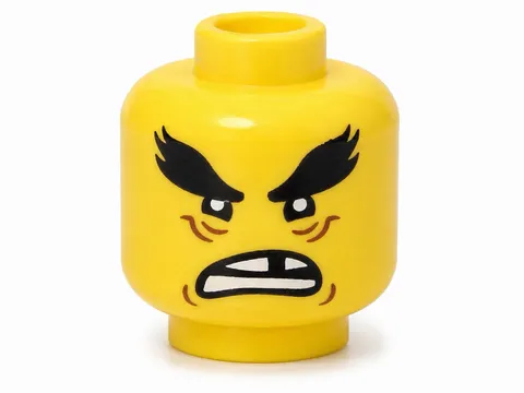 LEGO Minifigure, Head Black Bushy Eyebrows, Wrinkles, Angry Open Mouth