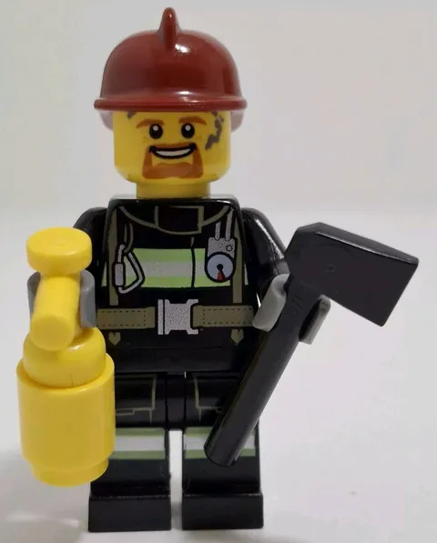 Lego Firefighter Minifigure W Axe Extinguisher & Reflective Buckle Gauge Pattern