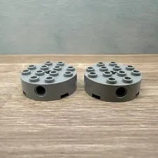 LEGO - 6222 Round Brick 4x4 w/4 Pin Holes and Axle Hole, Light Bluish Gray 2 Pcs