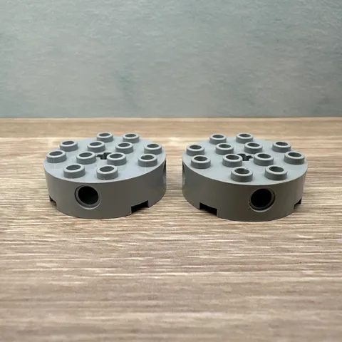 LEGO - 6222 Round Brick 4x4 w/4 Pin Holes and Axle Hole, Light Bluish Gray 2 Pcs