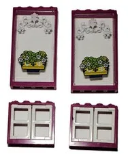 Lot Of 4 Magenta Lego Windows 2 With Shutters and 2 With Glass Friends