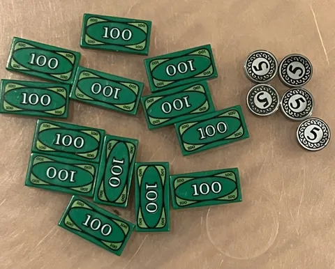 Lot of Lego Money Currency $100 Bill 1x2 Green Tiles (13) Plus #5 1x1 Caps