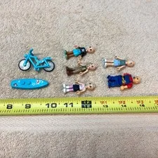 LOT OF 5 LEGO FRIENDS FIGURES & BIKE/SURF BOARD