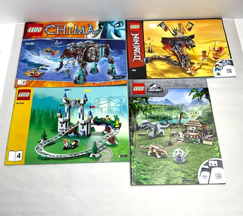 LEGO MISC MIXED LOT OF 4 MANUALS CHIMA, NINJAGA, JURASSIC WORLD, LEGOLAND