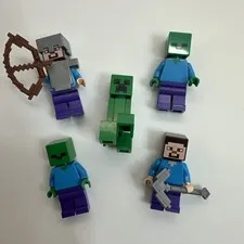 LEGO Minecraft Minifigures Bundle Lot of 5 (Creeper Steve Zombies)