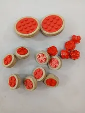 Vintage LEGO Red Wheel 4 & 12 Studs Metal Axle White Tire Smooth Lot 