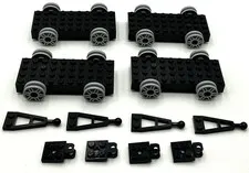 Lego 4 New Train Car Vehicle Pieces Black with Light Bluish Grey Wheels
