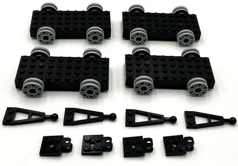 Lego 4 New Train Car Vehicle Pieces Black with Light Bluish Grey Wheels
