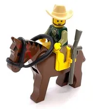 Lego Cowboy & Horse Minifigure - Handsome Ranch Hand w/ Rifle - Western Frontier
