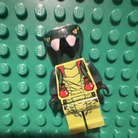 LEGO Plastic Minifigure Green & Black Snake Head with Yellow Outfit Figure