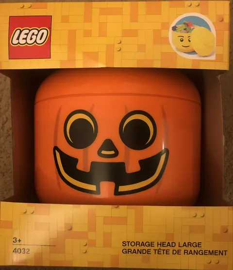 LEGO Orange Pumpkin Stackable Storage Head Large Container Halloween