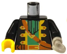 LEGO Black Torso Pirate Captain Jacket Open with Yellow Trim over Green Shirt wi