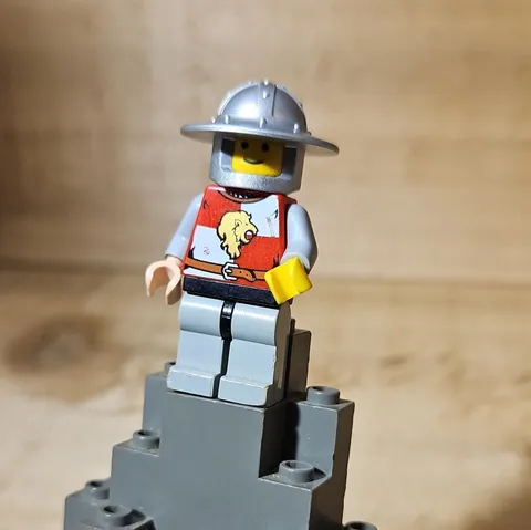 LEGO Plastic Castle Knight Minifigure Silver Helmet Red Lion Tunic Red/Gray
