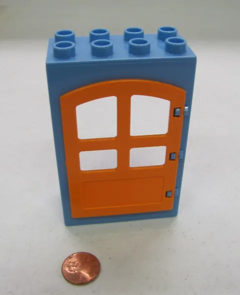 Lego Duplo Azure Blue & Orange Large Door Window Pane Unit Building Block 2X4X6