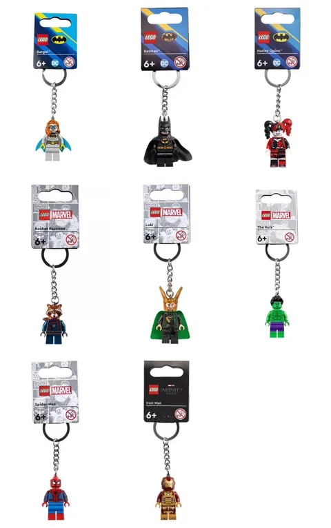 Lego DC / Marvel Super Heroes Keychains selling as LOT of 8 Batman, Iron Man