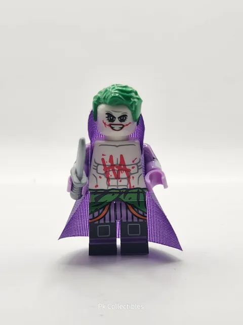 Joker Custom Minifigure DC Batman Villain Green Hair Purple Cape Knife...