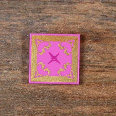 LEGO Dark Pink Tile 2x2 w/Gold and Magenta Oriental Cushion Pattern 3068pb0898