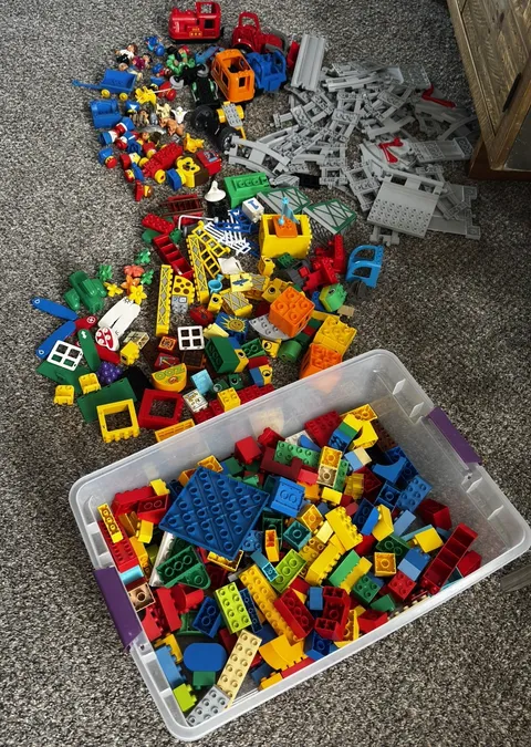 LEGO Duplo Lot Bricks Parts Pieces 14 lb mini-figures animals cars trains tracks