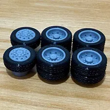 LEGO Tire Lot of 6 Small Black Tires with Gray Wheel Rims Plastic Parts