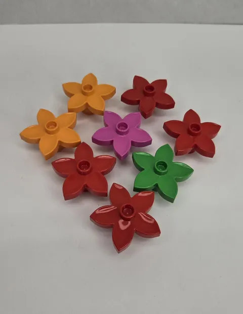 Lego Duplo Lot of 8 Multi Colored Flowers - Orange, Pink, Red, & Green