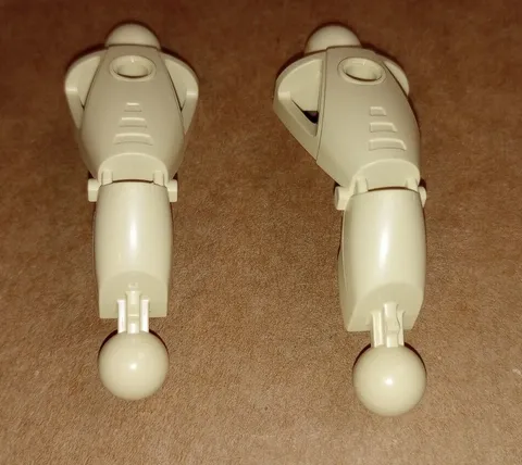 2 Lego part 43557 Bionicle Toa Nuva type Leg Section in Tan, Retired pieces