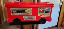 Vintage 1998 LEGO DUPLO Red Firetruck Storage Organizer on Wheels Ride On Box wi