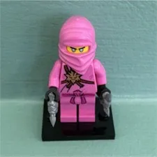 LEGO Pink Ninja Minifigure with Weapons and Black Display Stand