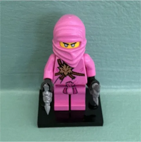 LEGO Pink Ninja Minifigure with Weapons and Black Display Stand