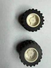 2 Lego White Rim Wheel 18mm D. x 14mm + Black Tire 30.4x 14 with Offset Tread