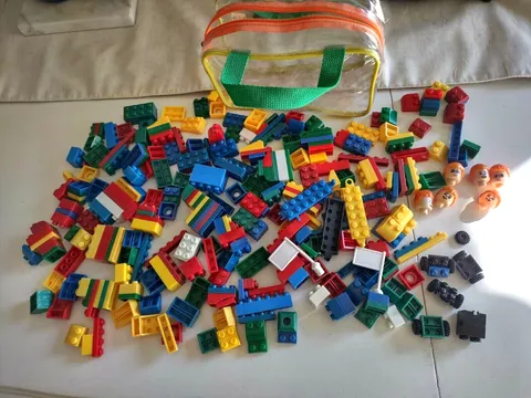 Vintage legos 300+ Small pieces heads blocks wheels & bag