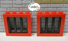 (G12/8/7) LEGO 2 x Window Frames 4033 Red 1x4x3 + 6016 Grille Black