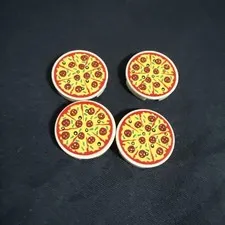 Lego Lot Of 4 2x2 Round Flat Printed Pizza Tiles Tile New City Food Print