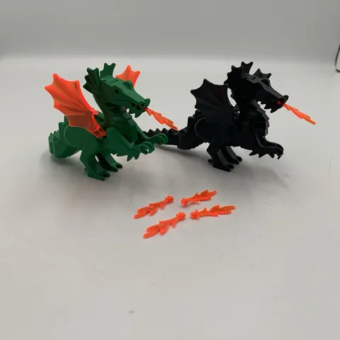 Vintage Lego Castle Classic Set of 2 Green and Black Dragons w/ Wings and Fire