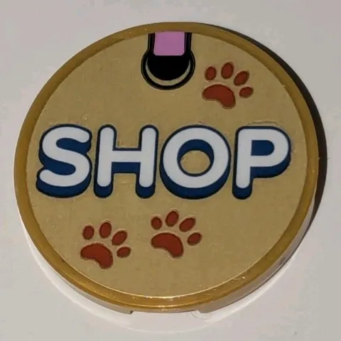LEGO Gold Round 3x3 Tile Pet Shop With Animal Paw Prints Sign Pattern Piece Part